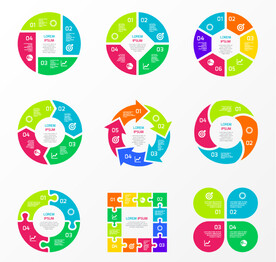9款创意拼色商务信息图矢量图