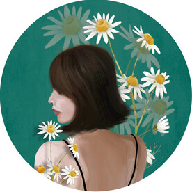 小邹菊美女圆形挂画装饰画
