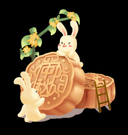 中秋节卡通可爱兔子吃月饼