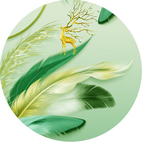 轻奢麋鹿羽毛圆形挂画装饰画