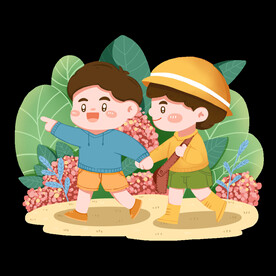 春天春季春游踏青两个小男孩出游