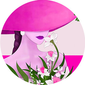 粉色花卉美女圆形装饰画