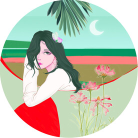 唯美美女海边圆形挂画装饰画