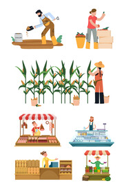 农民种植摆摊矢量插画元素