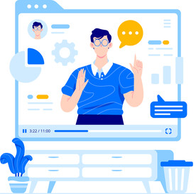 蓝色调扁平风格的人物活动场景