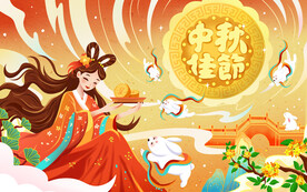 国潮中秋节插画