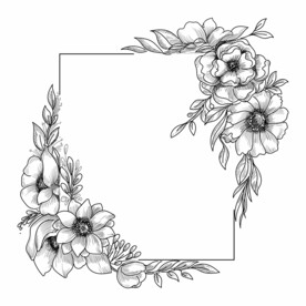 黑白线描花卉边框
