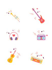 乐器插画吉他 收音机