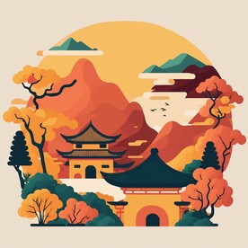 森系手绘清新风景   