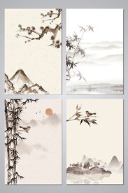 中国风山水背景水墨素材