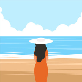 女孩看海