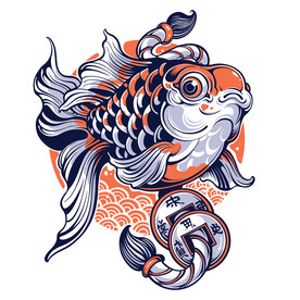日式金鱼插画矢量