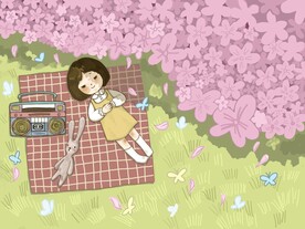 樱花树下女孩