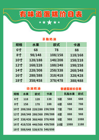 蛋糕店价目表 价格牌 小清新