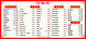 饭店价格表