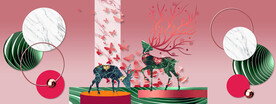 唯美麋鹿几何三联挂画装饰画