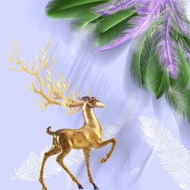 金色麋鹿羽毛挂画装饰画