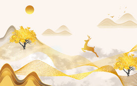 金色山水背景