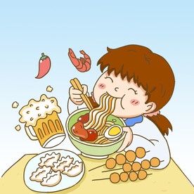  女孩吃面
