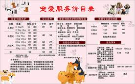 宠物价目表