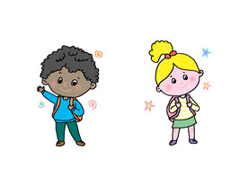 可爱男孩女孩卡通小学生插画
