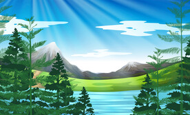 湖泊和松树林