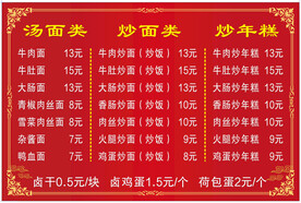 面馆价目表