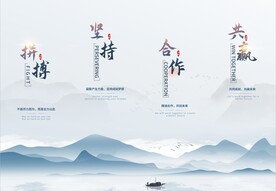 中国风蓝色企业文化竖版套组