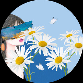 水彩美女小邹菊圆形挂画