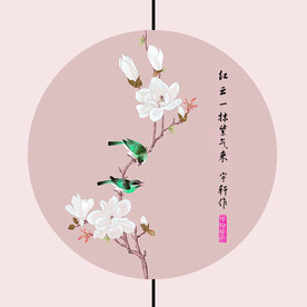 花鸟水墨中式圆形挂画装饰画