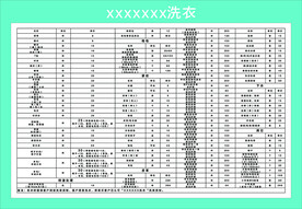 洗衣价目表