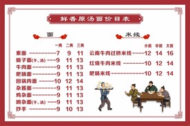 面馆价目表
