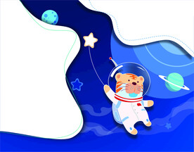 剪纸卡通风星空小熊宇航员插画