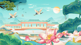 荷花山水背景