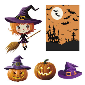 万圣节南瓜帽子女巫城堡背景素材