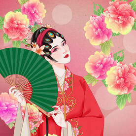古装美女花卉艺术挂画装饰画