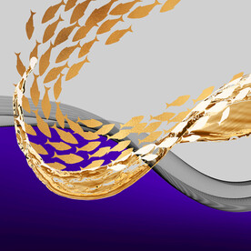 金箔游鱼水彩挂画装饰画