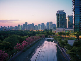 傍晚城市屋顶花园