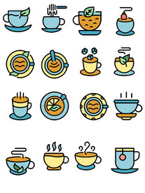 传统茶艺茶饮扁平风标签图标免扣