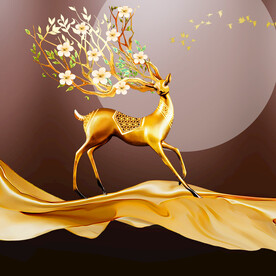 金色麋鹿绸布挂画装饰画