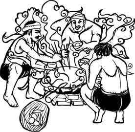 矢量剪纸插画吃火锅