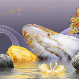 天鹅湖石头挂画装饰画