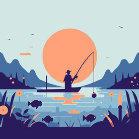 钓鱼扁平插画 