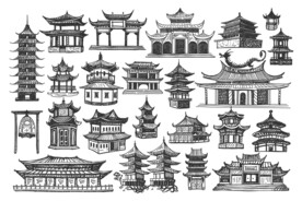 手绘中国风古建筑