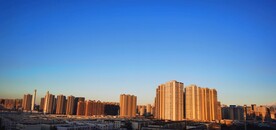 霞光 蓝天白云 城市建筑 