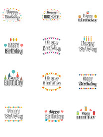 生日快乐简约风标签图标免扣