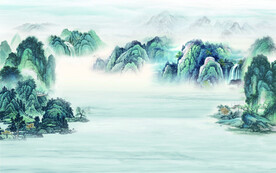 彩色水墨山水