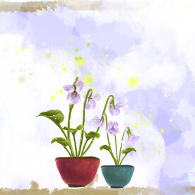 水彩盆栽花卉素材