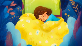 花丛中睡眠的女孩插画