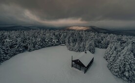 白雪覆盖的树林和木屋